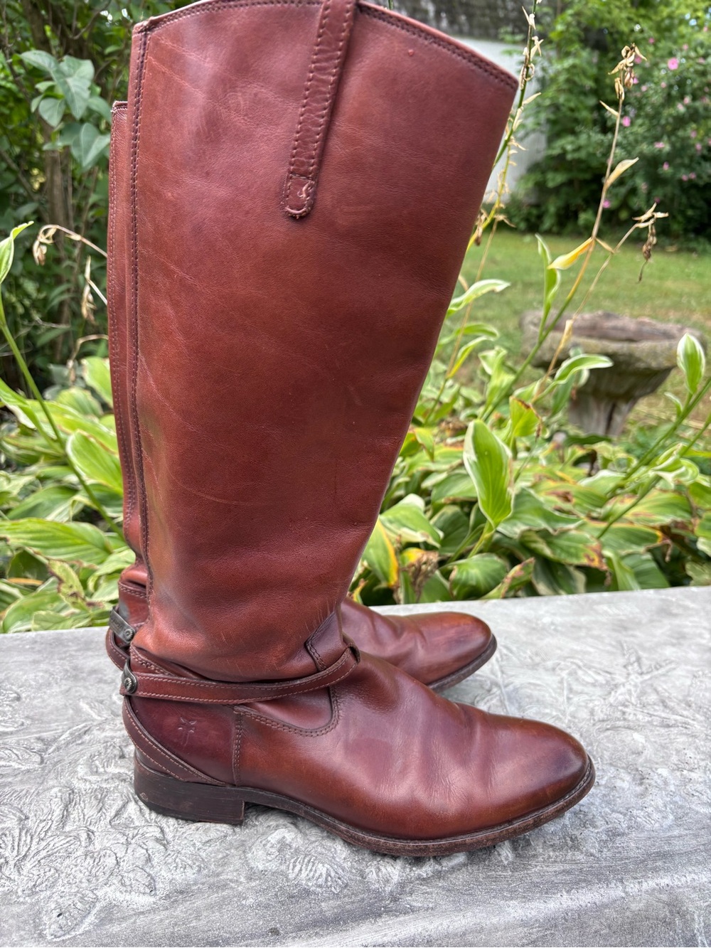 Frye Lindsay Plate Brown Leather Riding Boots 9.5